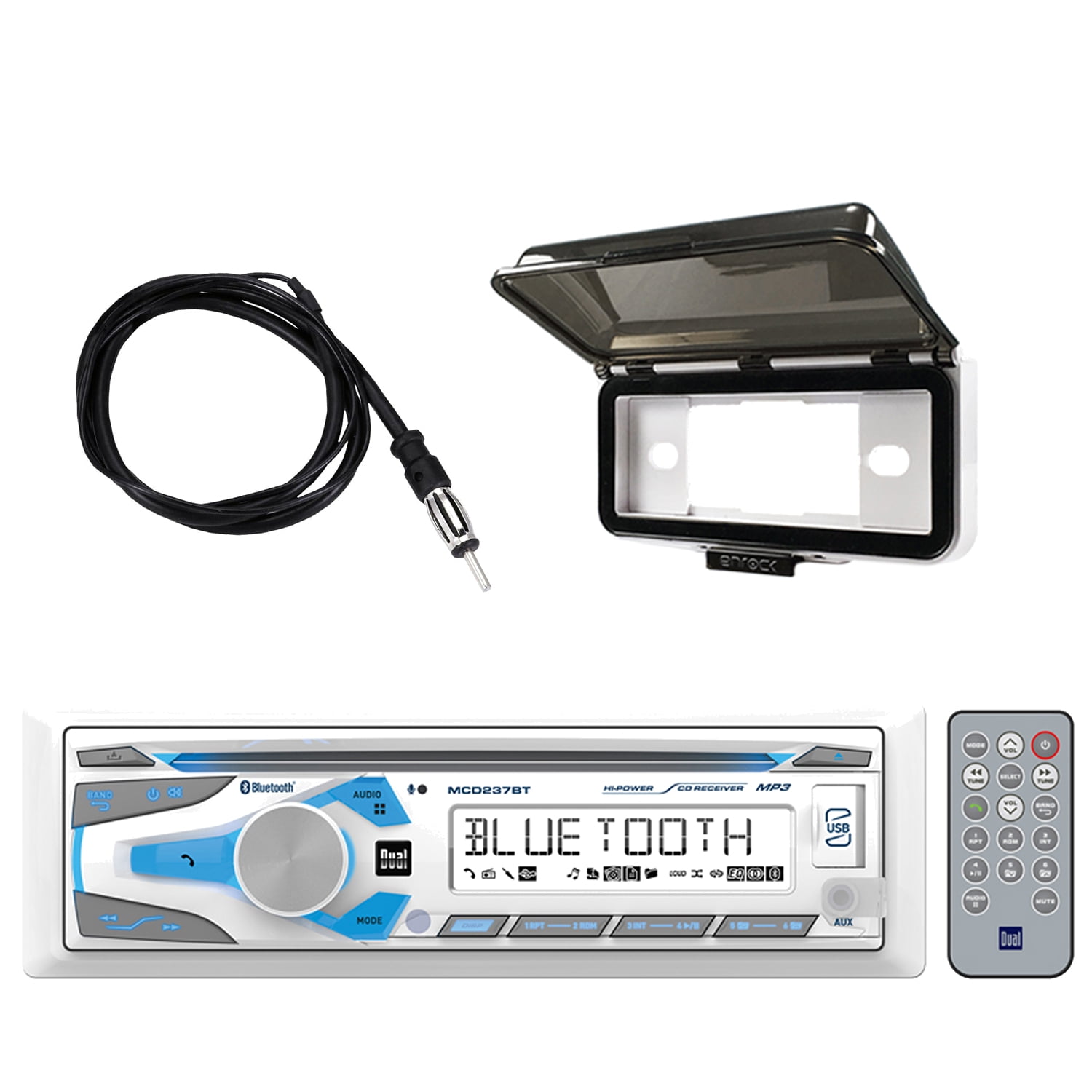Dual Electronics Single DIN Marine CD AM/FM Bluetooth Receiver W/Enrock