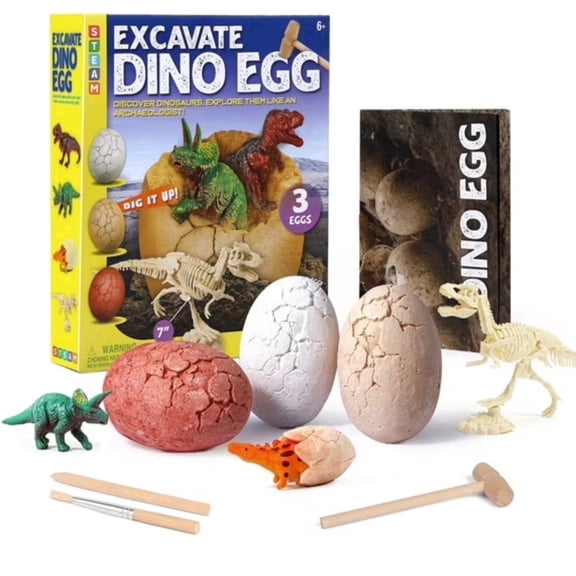 Piano Potato Dinosaur Egg Dig Kit for Kids | 3 Surprise Eggs with Skeletons, STEM Archaeology Toy with Educational Guide, Gift for Boys & Girls