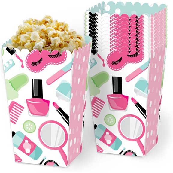 Big Dot of Happiness Spa Day Popcorn - Boxes - Girls Makeup Party Storage Containers, Premium Gift Packaging, 12 Pack