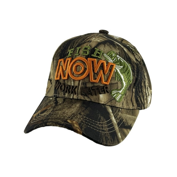 Top Headwear Fisherman Fish Now Work Later Baseball Cap - Tree Camo
