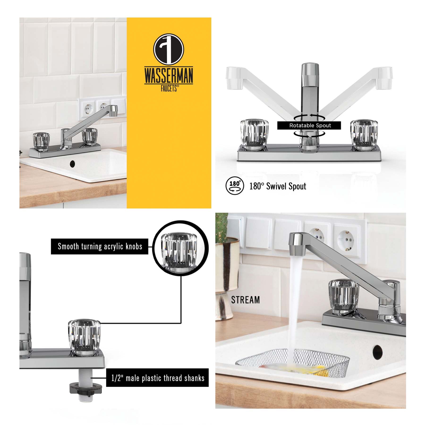 Non Metallic Acrylic Double Handle Faucet Less Spray