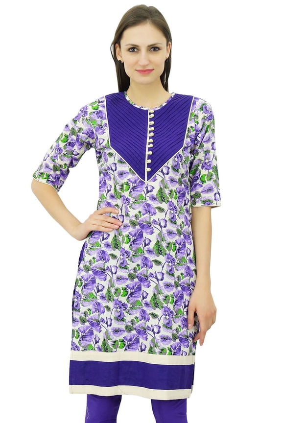 Ladies Cotton Kurta Floral Kurti Classic Casual Indian Short Tunic Blouse