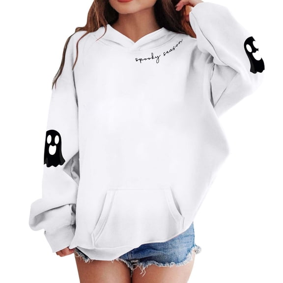 Little Girl' Hoodies Sweatshirts Hallowee Print Pullover Long Sleeve Casual Outfit Fall Winter Clothes Size 5-6T ,White