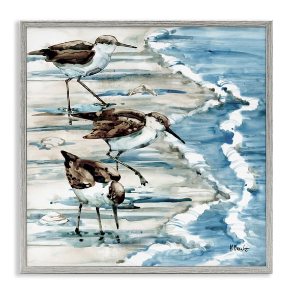 Stupell Industries Rustic Lodge Rockhampton Sandpipers Beach Ripples Gray Framed Giclee Art, 12 x 12, by Paul Brent