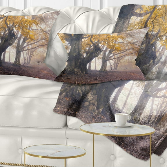 Designart Dark Tree with Yellow Leaves - Landscape Photography Throw Pillow - 12x20