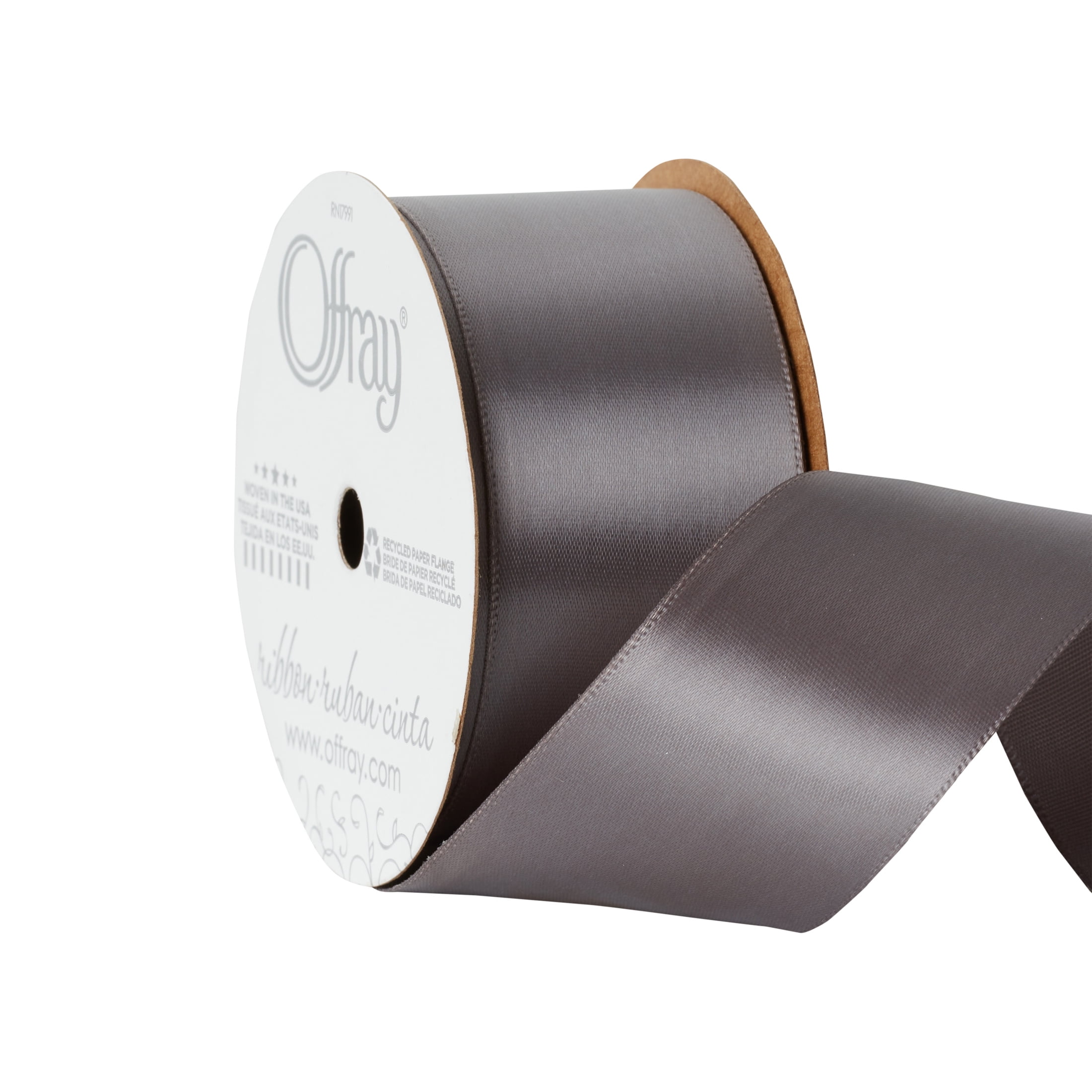 (4 pack) Offray Ribbon, Pewter Grey 1 1/2 inch Single Face Satin Polyester Ribbon, 12 feet