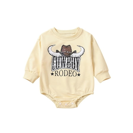 

Mubineo Baby Boy Girl Romper Long Sleeve Round Neck Letters Bull Print Crotch Buttons Casual Spring Fall Bodysuit