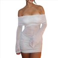 thumbnail image 2 of Vestido Ceñido Al Cuerpo para Mujer, de Transparente con Volantes, Brillante, Acampanado, de Larga, Ideal para Salir A Clubes Nocturnos Y2K. Lechoso M, 2 of 10