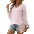 thumbnail image 2 of Maskion Womens Long Sleeve Tops V Neck T Shirts Swiss Dot Puff Sleeve Tops Loose Casual Tshirts,M Pink, 2 of 4