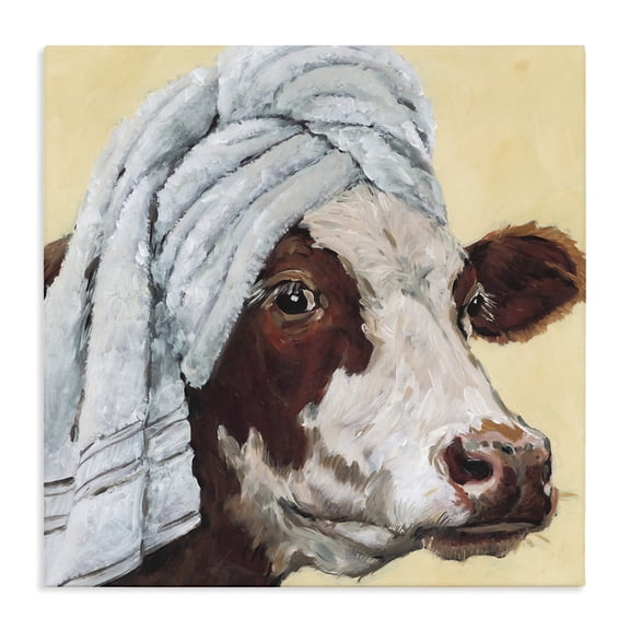 Stupell Industries Cow Spa with Towel Canvas Wall Art, design by Studio Bautista