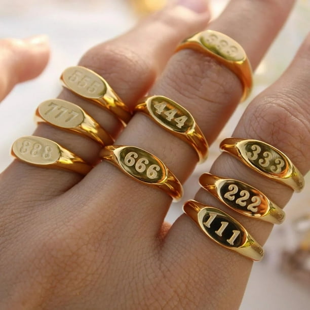 2023 New Fashion Angel Number Rings Jewelry For Women 18K Gold Plated Lucky Number Stainless Steel Ring For Girls