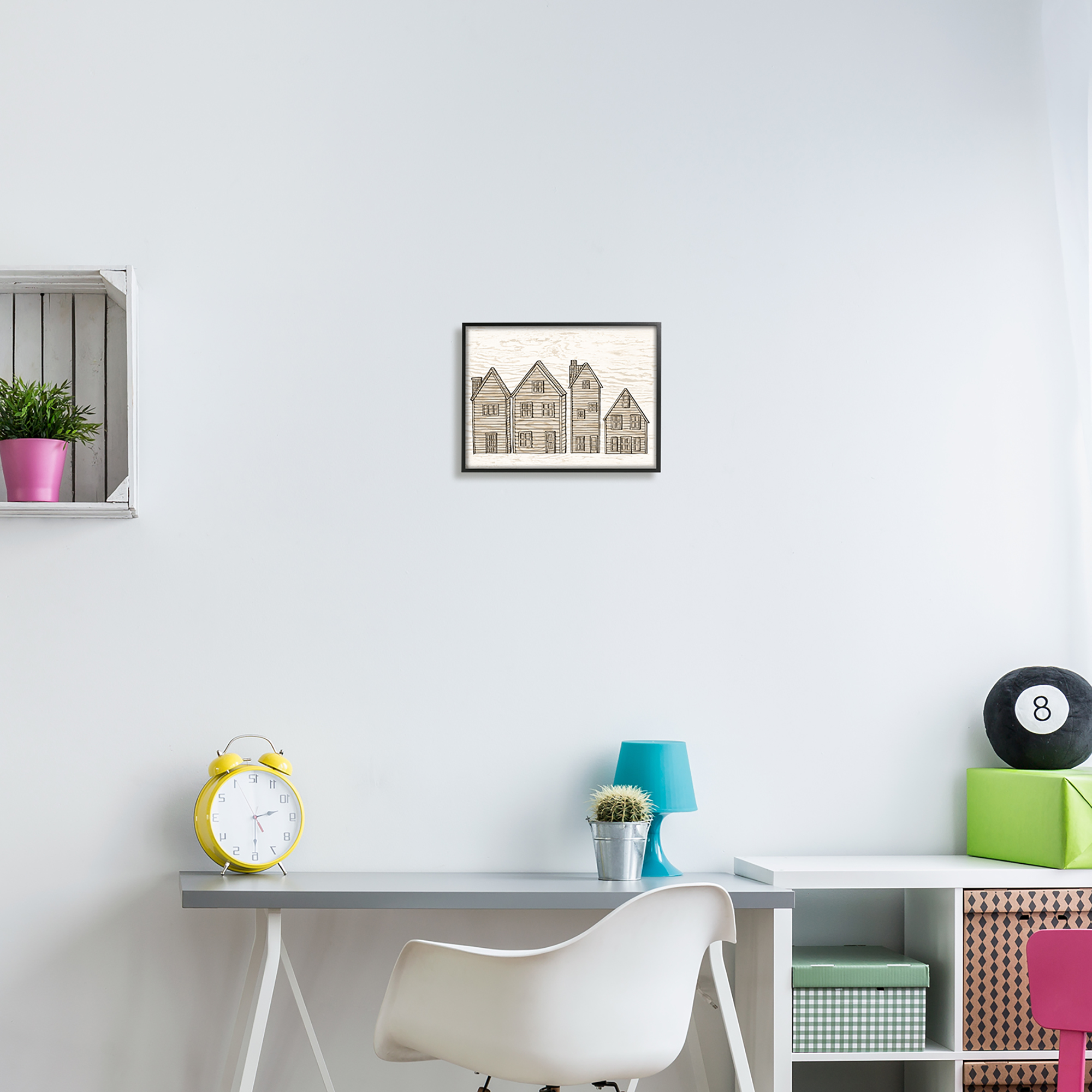 Stupell Industries Varied Neighborhood Houses Art for Kids Painting Black Framed Art Print Wall Art, 14 x 11
