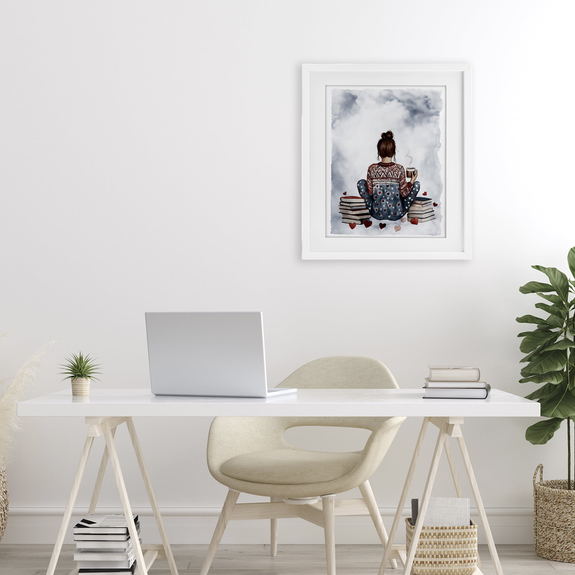 Stupell Industries Cozy Ritual Reader White Framed Print Under Glass, design by Svetlana Aleynikova