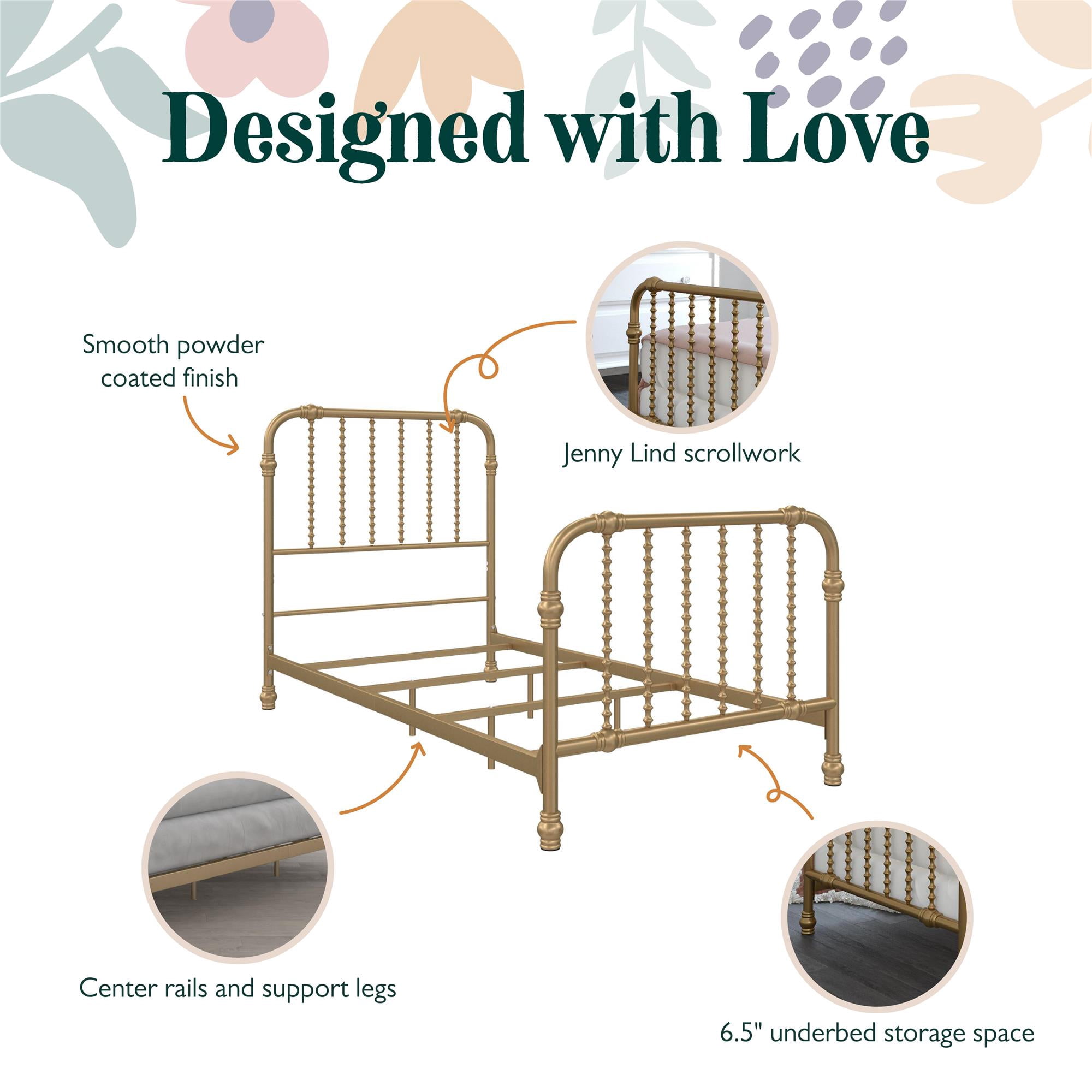 Max & Finn Wren Metal Bed with Spindle Headboard, Twin, Gold