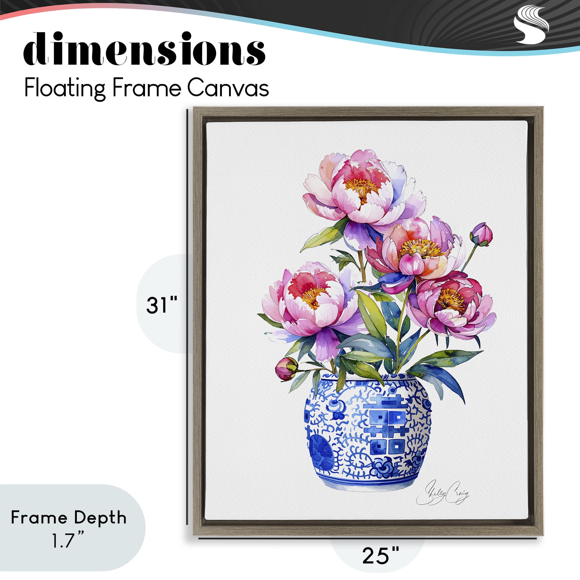 Stupell Industries Blue Dynasty Blooms Brown Framed Floater Canvas Wall Art, design by Shelly Craig