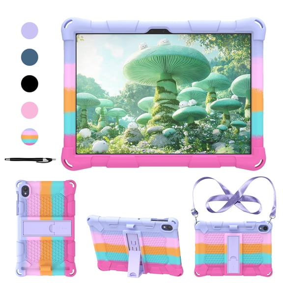 Evorin Case for Onn 7 Inch Core Tablet 2026 Model, with Shoulder Strap & Stylus Pen Soft Silicone Adjustable Stand Cover for ONN 7 inch 2026 Tablets, Colorful