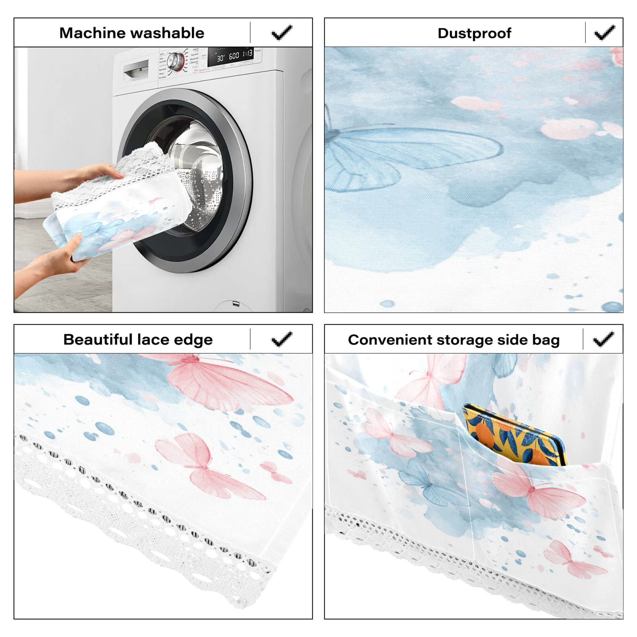 Pink and Blue ButterfliesWasher and Dryer Covers Dust-Proof and Oil Resistant Fridge Cover with 4 Storage Pockets Washing Machine Top Cover for Laundry Kitchen Home 51.2 x 22 In