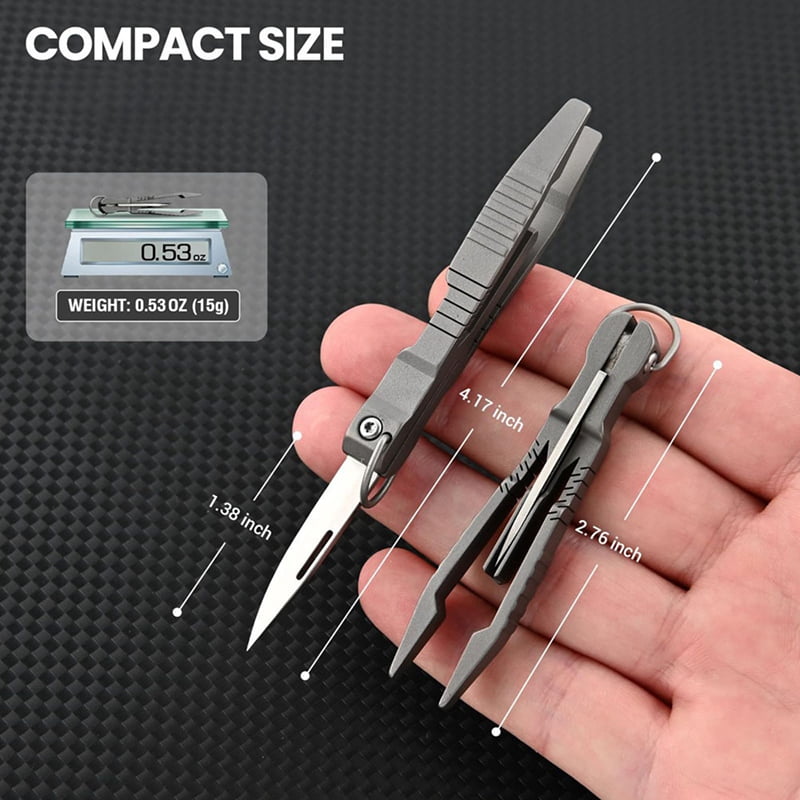 2X Tweezers Multitool,  Tweezer with Pocket Knife, 2 in 1 Titanium Small Keychain Tweezers for Craft,Soldering