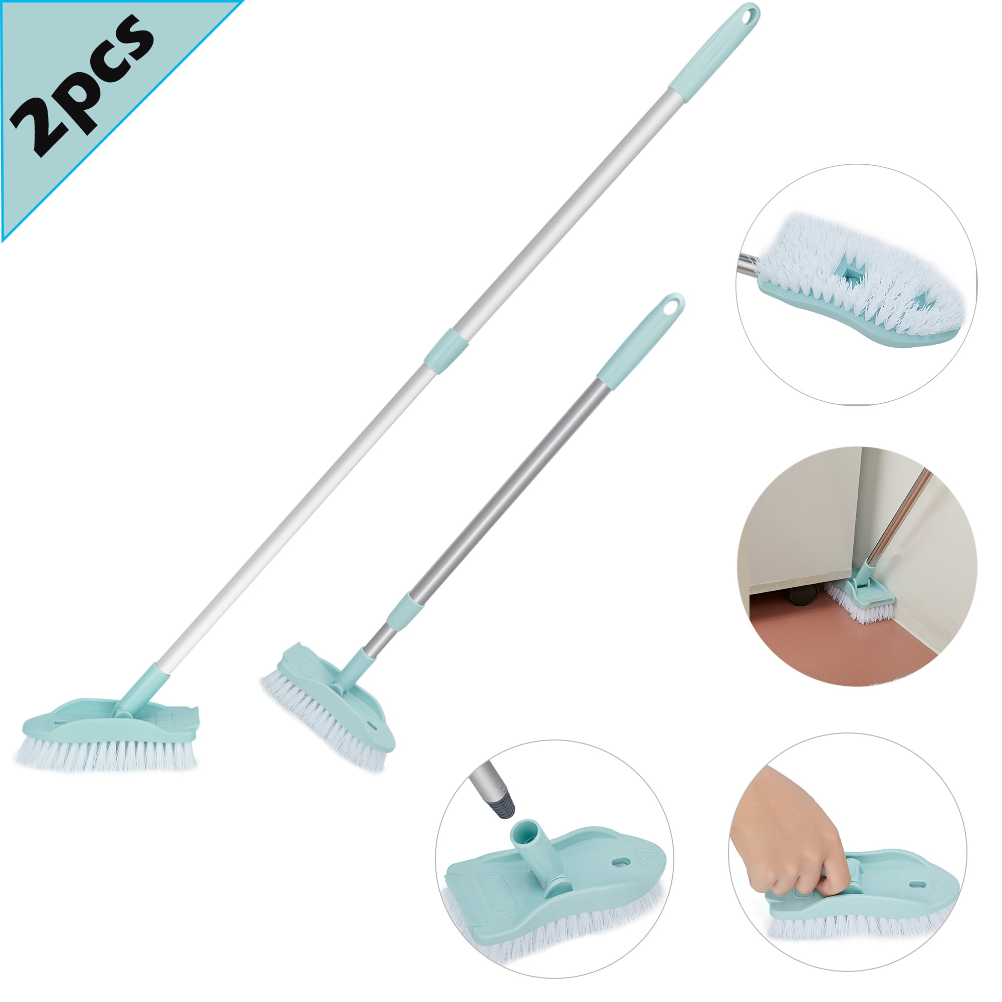 Tub and Tile Scrubber Brush,2 in 1 Shower Scrubber with 3 Replacement Brush  Heads &46.5'' Extendable Long Handle,Floor Cleaning Brush for Bathroom  Toilet Floor Wall Sink,Green+Gray A-Tub and Tile Scrubber Brush-Green+Gray