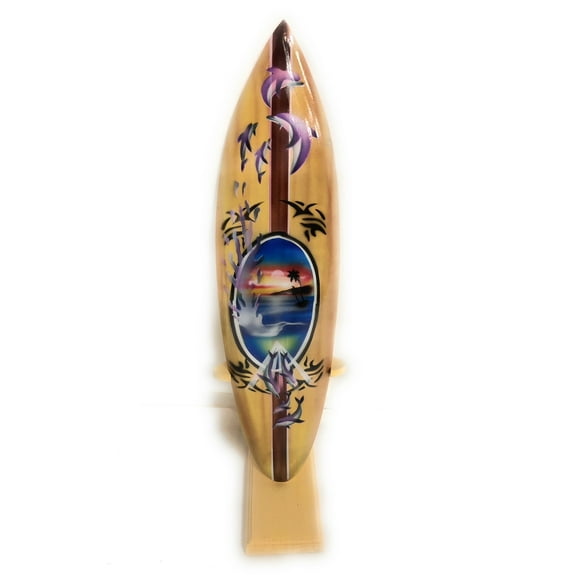 Surfboard w/ Stand Splashing Dolphins Design 16" - Trophy | #lea04d40