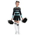 thumbnail image 7 of Aislor Girls Long Sleeve Cheerleading Uniform Cheer Leader Dance Dress with Headwear Pom Pom Socks Blue Green&White 8, 7 of 7