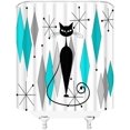 thumbnail image 3 of Mid Century Modern Shower Curtain Diamond Starbursts Black Cat Retro Turquoise Gray Abstract Geometric 1950s 1960s Vintage Bathroom Decor Fabric Curtain with Hooks, 3 of 6