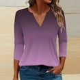 thumbnail image 5 of Women's 3/4 Sleeve V-Neck Collared Tops Fall Dressy Summer Tops Gradient Color Trendy Loose Fit Work Blouses, 5 of 5