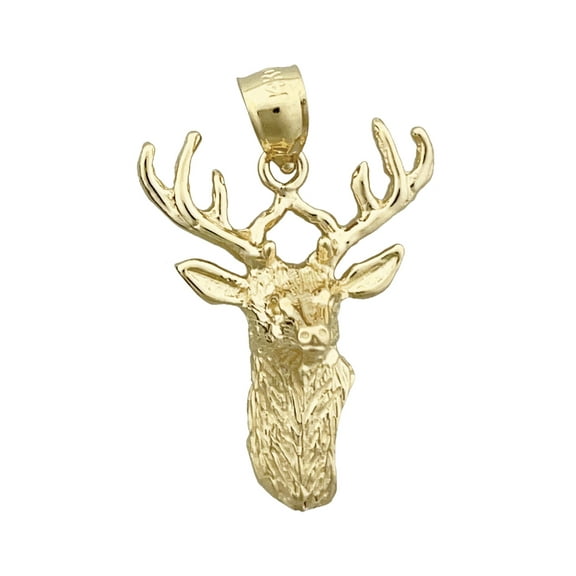 14K Gold Stag Head with Antlers Pendant