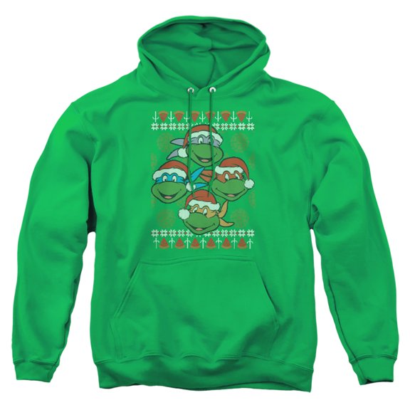 Teenage Mutant Ninja Turtles Ugly Christmas Sweater Adult Pull-Over Hoodie, Kelly Green, X-Large