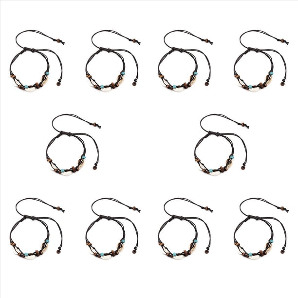 10X Boho Tobilleras de Piedra de Concha de Mar Natural para Mujer Pulsera de Tobillo de Madera con Cuentas en la Pierna Cadena de Pie Tobillera Tobillera JoyeríA de Playa