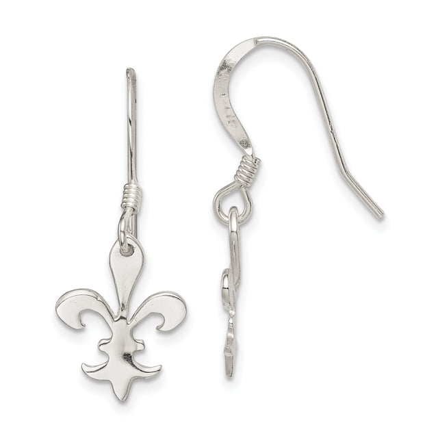 925 Sterling Silver Fleur De Lis Flower Drop Dangle Earrings