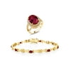 Gem Stone King 7.94 Ct Oval Red Created Ruby 18K Yellow Gold Plated Silver Ring Bracelet Set