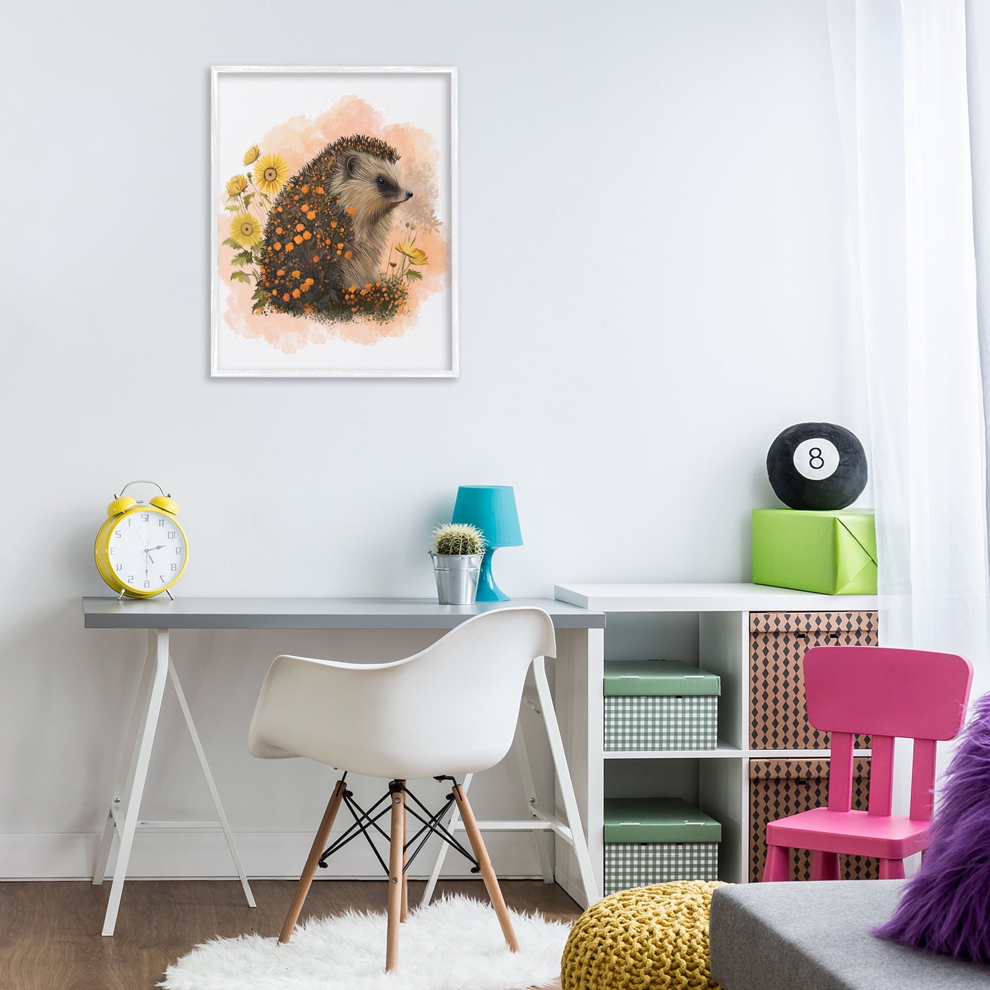 Stupell Industries Wildflower Patterned Hedgehog Animals & Insects Painting White Framed Art Print Wall Art, 24 x 30