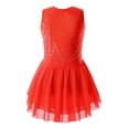 thumbnail image 4 of iEFiEL Girls Sparkle Rhinestone Figure Ice Skating Leotard Youth Dance Dress Juniors Gymnastics Skirted Leotard A Red 12, 4 of 7
