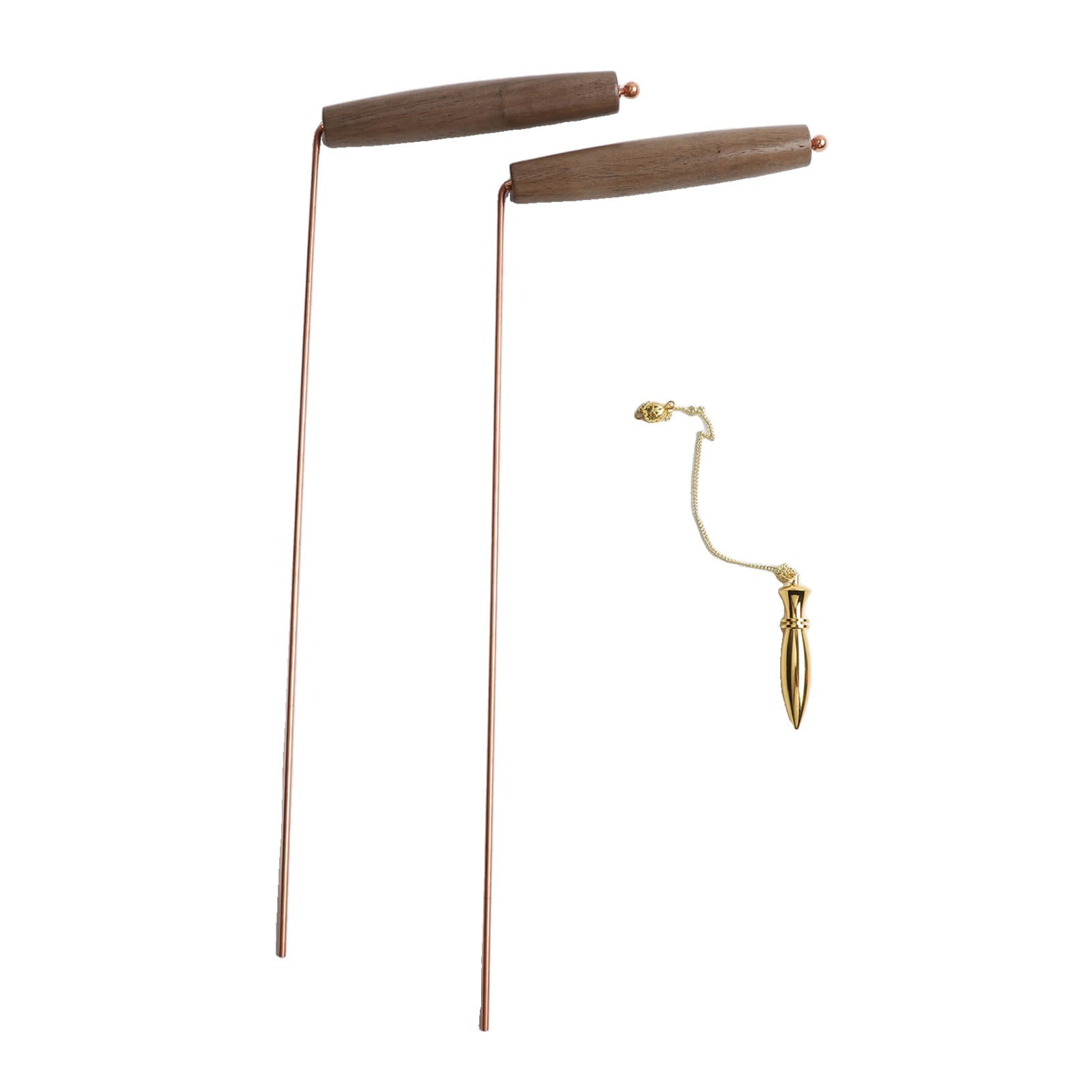 2pcs Pure Copper Metal Detector Kit For Searching Water Gold Treasure Seeking Divination Tool With Wooden Handles Dowsing Rod