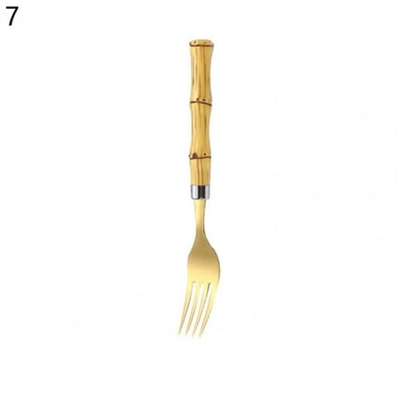 

Ca Spoon Ergonomic Design Comfortable to Grip Stainless Steel Bamboo Handle Stirring Fork Teaspoon Flatware Kitchen Tools