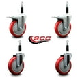 thumbnail image 2 of 5 Inch Red Poly Swivel 7/8 Inch Expanding Stem Caster Set 2 Total Lock Brakes, 2 of 2