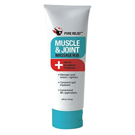 Pure Relief Muscle and Joint Massage Rub with Magnesium, Emu Oil, Epsom Salt, and Vitamin B12. Massage rub for tension and tightness.