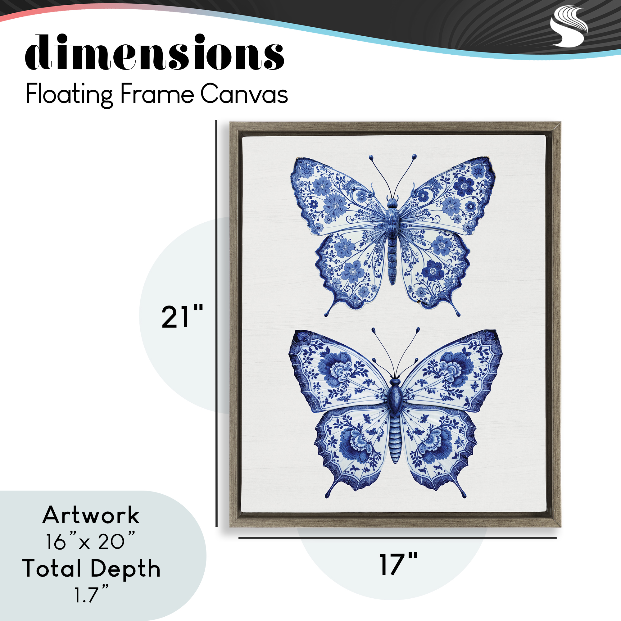 Ornate Toile Pattern Butterflies Brown Framed Floater Canvas Wall Art, design by Lettered and Lined