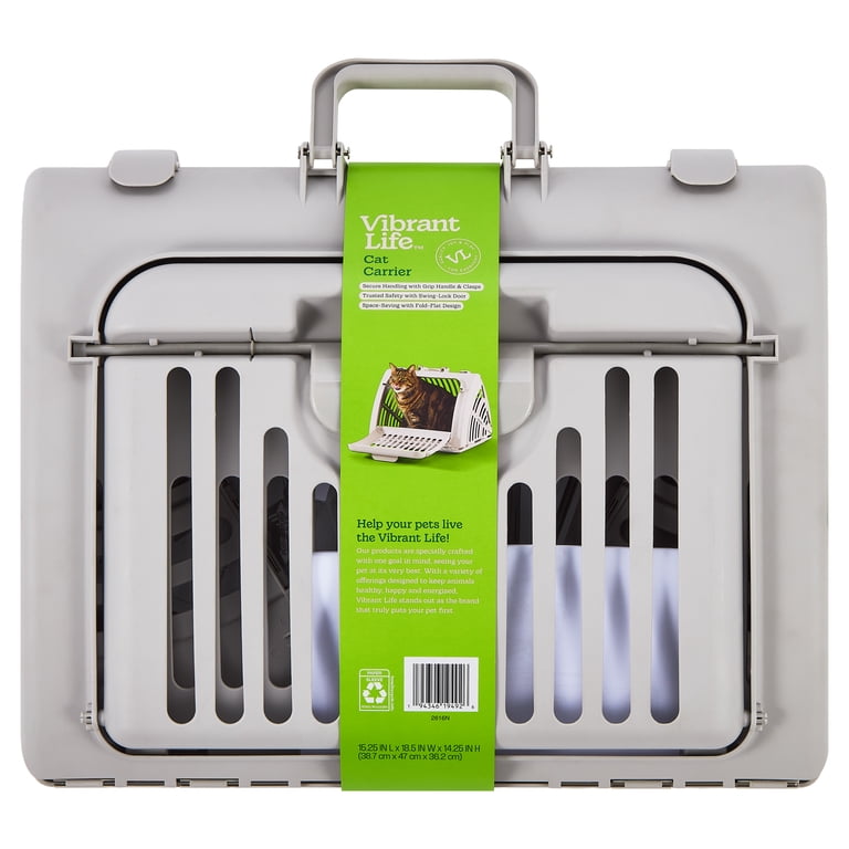 Vibrant Life Foldable Plastic Travel Cat Carrier Gray, Ventilated