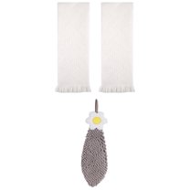 Unique Bargains 3 Pcs Soft Absorbent Towels White/Grey 13" x 29"/6" x 15"