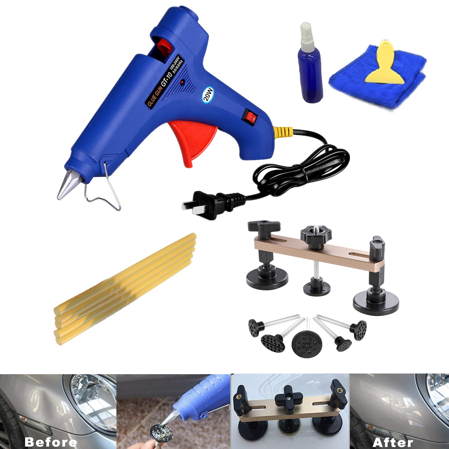Auto Car Bodywork Dent Damage Repair Tool Glue Gun+Pull Bridge Kit Removal