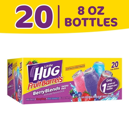 Little HUG Fruit Barrels, Berry Blends, Shelf Stable Kids Drinks Variety Pack, 20ct, 8 fl oz Bottles