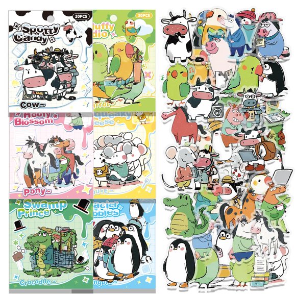 MHBEW Paquete de 120 Pegatinas de Animales Adorables Impermeables de Vinilo