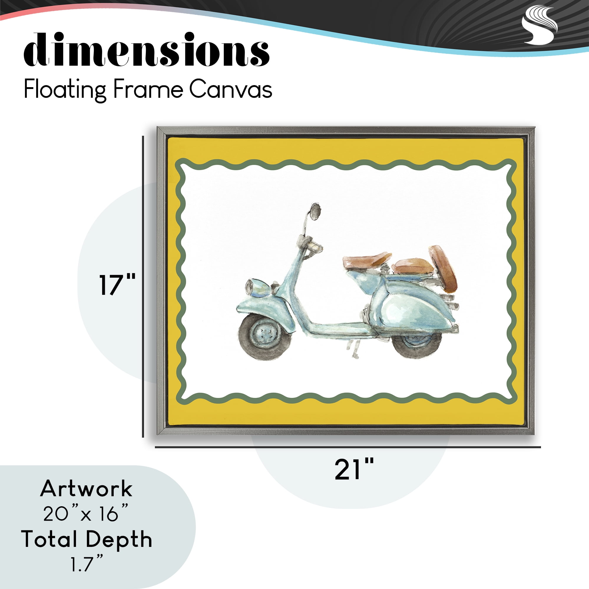 Stupell Industries Blue Vespa with Yellow Border Gray Framed Floater Canvas Wall Art, design by Lanie Loreth