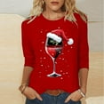 thumbnail image 2 of Bcresic Merry Christmas Shirts for Women 2024 Casual Glitter Red Wine Glass Graphic Tees Santa Hats Printed Tshirt Trendy 3/4 Sleeve Tops Fall Crewneck Tunic Blouses Clothes,#02_Red,X-Large, 2 of 4