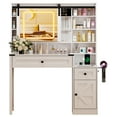 thumbnail image 2 of Zimtown Vanity Desk with Sliding Mirror,  Farmhouse Vanity Makeup Table with 2 Drawers & Power Outlet for Bedroom, Pure White, 2 of 11