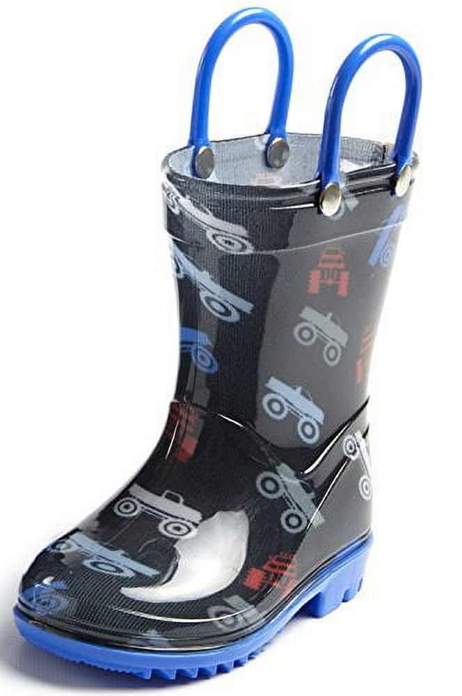 Puddle Play Children s Boys Monster Trucks Printed Waterproof Easy On Rubber Rain Boots Toddler Little Kids