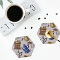 thumbnail image 4 of Honeii Antique Vintage Teapot Coffee Grinder print Leather Coaster Set of 4, ideal for safeguarding your furniture from drinks spills and effortless cleanup-Hexagon, 4 of 6