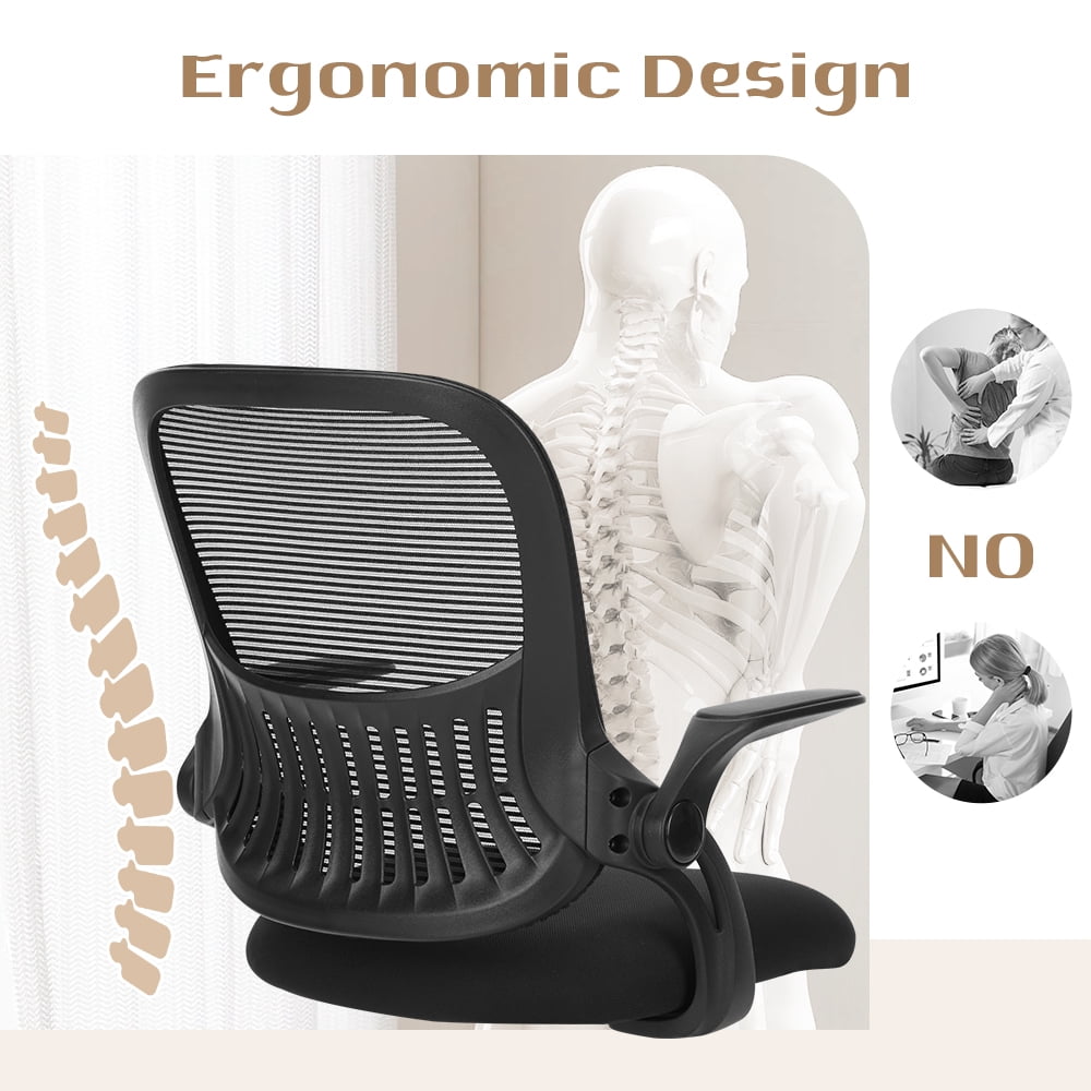 CONCETTA Ergonomic Office Chair with Flip-up Armrests, Lumbar Support, Mid-Back, Black